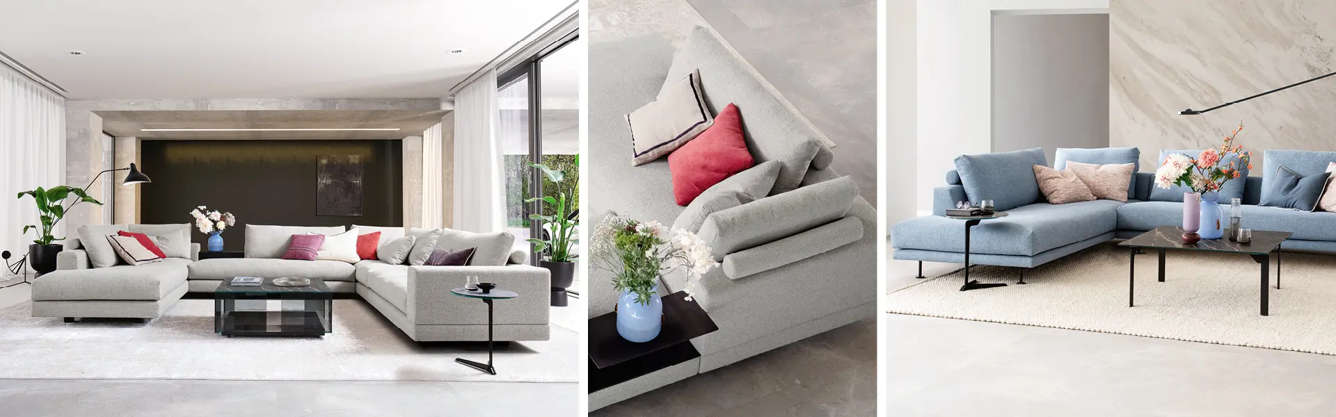 Zur großflächigen Wohnlandschaft können verschiedene Couches, Sessel und Hocker, Zwei-Sitzer-Sofas und viele weitere Polstermöbel gezählt werden.