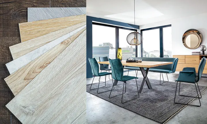 Ein Linoleumboden im Esszimmer lässt sich leicht reinigen und ist hygienisch.