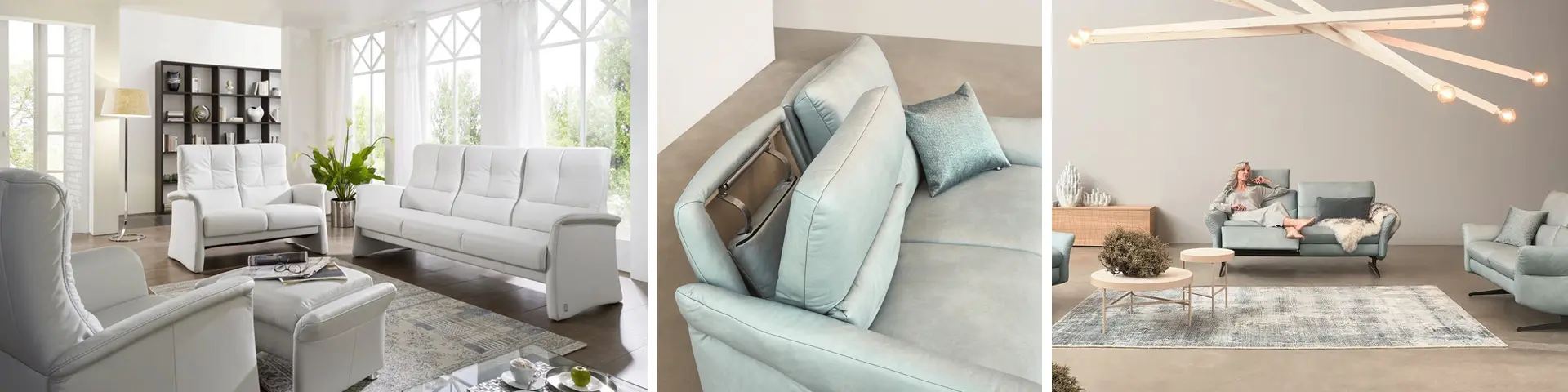 Ledersofas gibt es in vielen unterschiedlichen Farben, Größen und Formen.