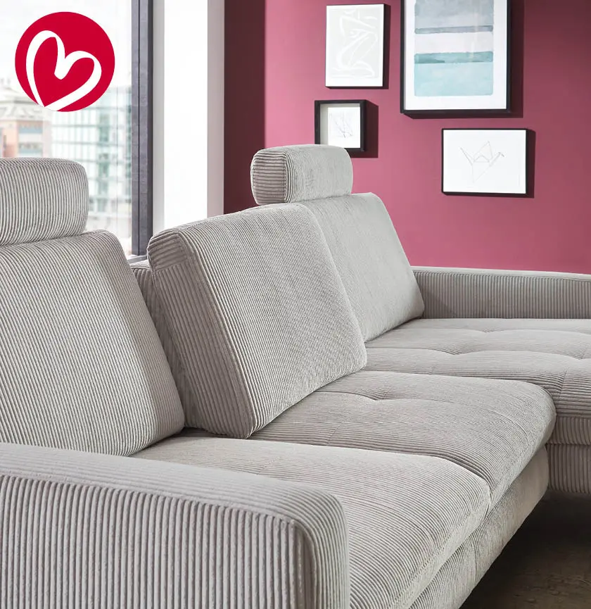 beiges Cordsofa mit verstellbarer Rückenlehne