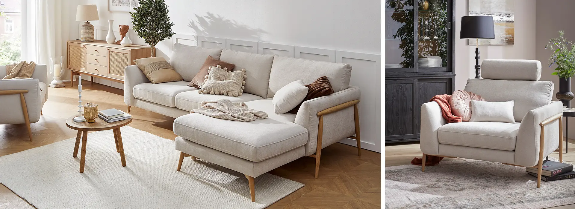 Lebensart Sofa Sutton beige Stoff Sessel