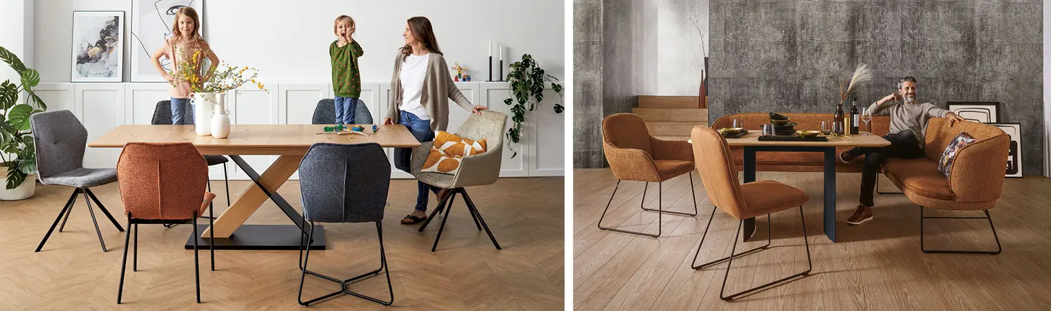 Ob Leder oder feiner Webstoff, ob Holz oder Metall: Für Polsterstühle und Polsterbänke gibt es viele hochwertige Materialien.