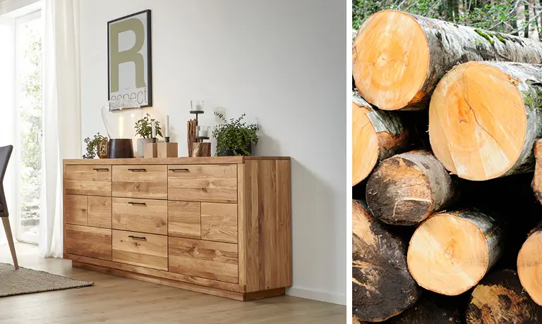 Für Sideboards aus Massivholz stehen unterschiedliche Holzarten zur Verfügung.