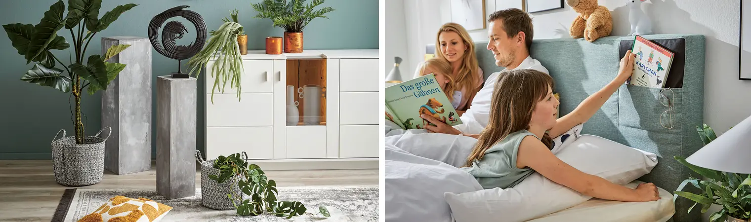 Pflanzen im Schlafzimmer sorgen für ein gutes Raumklima. Ideen finden Sie bei Möbel Maier.