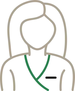 Linien Icon einer Person mit Oberkörper und grünem Detail an der Kleidung, Symbol für Beratung im Möbelhaus