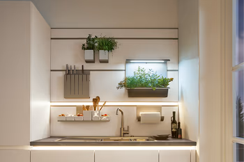 Unterschiedliche Beleuchtungskonzepte in einer weißen Küchenzeile