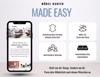 Vorteile zum Möbelkauf im Möbelhaus mit Mobiltelefon, das Raum.Freunde Website zeigt.