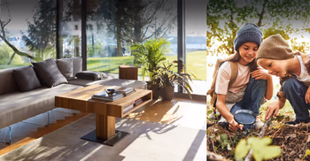 Wohnzimmeransicht mit Kindern.