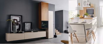 Stylische Wohnwand und Inselküche