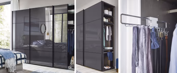 Moderne Kleiderschränke im Schlafzimmer sind mit glatten Oberflächen ausgestattet und kommen oft sogar ganz ohne Griffe aus. Tolle Features machen den Kleiderschrank zu einem Wunderwerk an Stauraum.