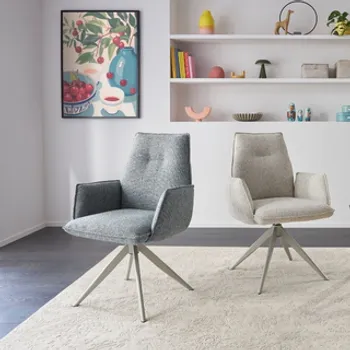 Stühle mit Drehfunktion, Vierfuß, Armlehnen, Stoff, Leder