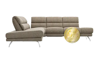 Braunes Ecksofa mit Logo der 5 Jahres Gold Garantie von akad'or!