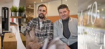 Drei Bilder die eine Wohneinrichtung, die Geschäftsführer von Möbel Eckstein und ein 70 Jahre Logo zeigen