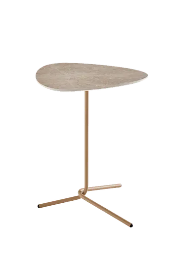 Hoher Beistelltisch mit Tischplatte in der Farbe Champagner.