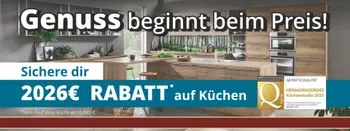 Sichere dir 2026 € Rabatt auf Küchen ab 10.000 € Einkaufswert