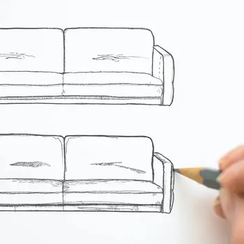 Bleisstiftzeichnung von zwei Sofas.