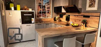 Küche mit Frage und Antwort Sprechblasw