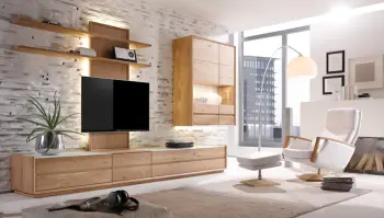 Stylische hoelzerne Wohnwand und Homeoffice