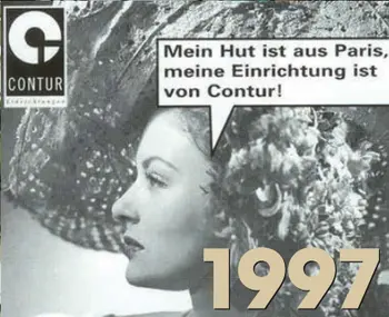 Grafik aus dem Jahr 1997 mit einer eleganten Dame mit Hut