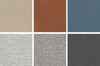 Auswahl verschiedener Stoff- und Leder-Varianten für Sofa Global Wohnen Avela.