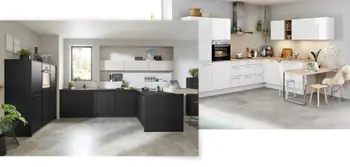 Zwei Küchenlayouts in Schwarz und Weiß, Inspiration für Küchenplanung
