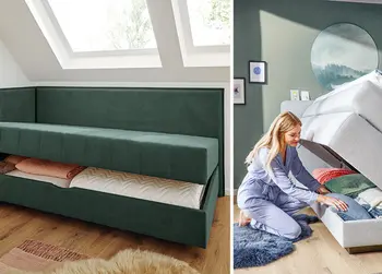 Mehr Stauraum im Jugendzimmer schaffen Sie durch Bettkästen und Schubfächer unter dem Bett.