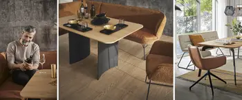 Sitzbänke fürs Esszimmer gibt es aus Holz oder mit Bezügen aus Stoff oder Leder.