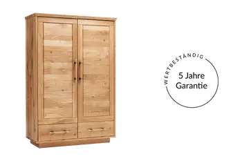 Hochzeitschrank aus Massivholz mit Garantiehinweis. 