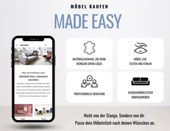 Vorteile zum Möbelkauf im Möbelhaus mit Mobiltelefon, das Raum.Freunde Website zeigt.