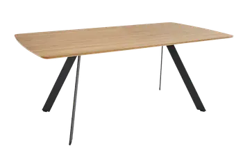 Skandi Esstisch mit Massivholz Tischplatte und schwarzem Tischgestell. 
