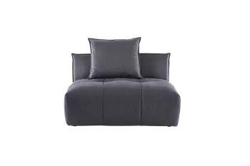 Dunkelgraues 1-Sitzer-Sofa mit Kissen an der Rückenlehne. 