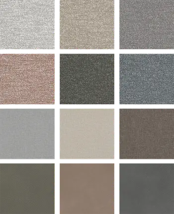 Auswahl verschiedener Stoff- und Leder-Varianten für Sofa Global Wohnen Rafaela 2.0.