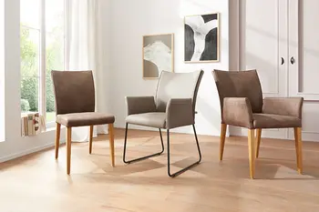 Drei verschiedene Varianten von global Stuhl Florea mit unterschiedlichen Gestellen und Farben.