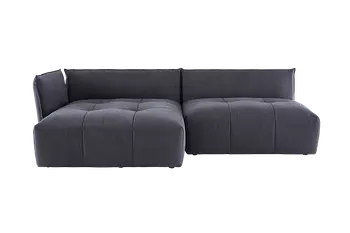 Dunkelgraues Sofa mit Armlehne an der linken Seite.
