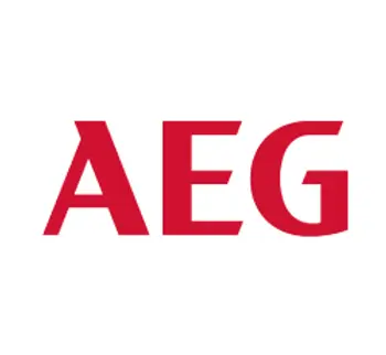 Rotes AEG Logo auf weißem Hintergrund als Symbol für moderne Elektrogeräte und Küchentechnik