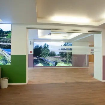 Schiebetür aus Glas zur Abtrennung verschiedener Bereiche