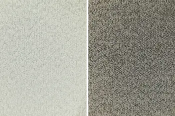 Zwei Stoffmuster in Beige und Hellgrau für Sofa Natura Solenne.