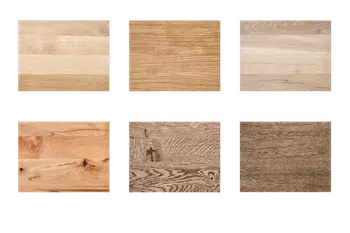 Collage von sechs unterschiedlichen Beiztönen, die für die Serie Bakersfield von Natura Home für Esstische, Sideboards, Highboards gewählt werden kann.