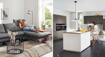 Graues Global Sofa und moderne Küche Aktiv Inselküche