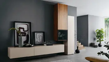 Stylische Wohnwand und Inselküche