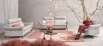 Ledergarnituren und Sessel in hellem grau