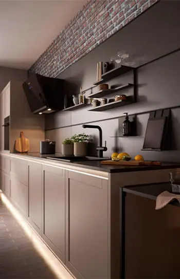 Moderne dunkle Küchenzeile.