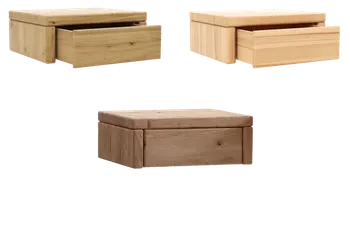 Collage aus 3 Nachtkonsolen aus Massivholz, die direkt am Natura Bett 1660 befestigt werden können.