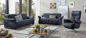 2-Sitzer, 3-Sitzer und Sessel aus Leder in blau