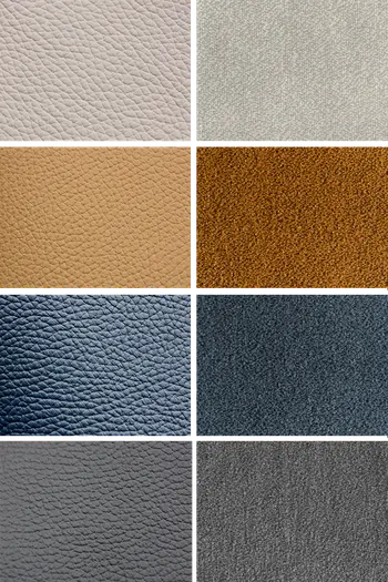 Verschiedene Stoff- und Leder-Muster für Stuhl Global Wohnen Sedana